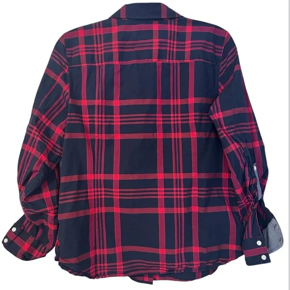 TOMMY HILFIGER ROLL-TAB PLAID UTILITY SHIRT Red/Blue Women’s Size Large - Picture 3 of 6